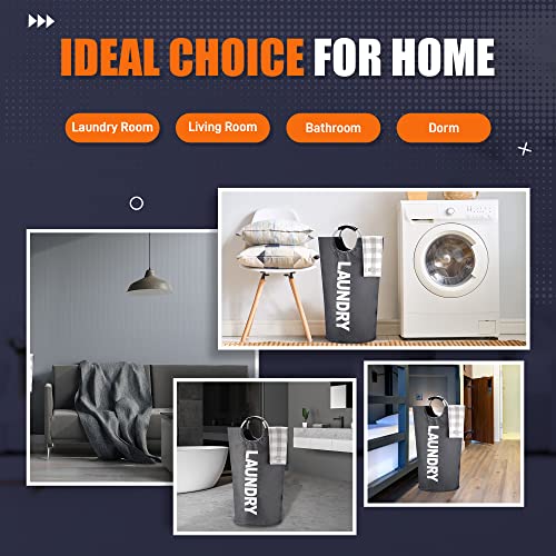 Caroeas 125L Laundry Basket,Large Laundry Hamper, Laundry Bag with Padded Handles, Clothes Hamper Stands Up Well, Collapsible Free Standing Easy Storage Washing Bin (Dark Grey,125L) - color: Dark Grey, size: 125L