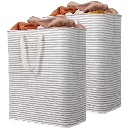 Lifewit 2 Pack Laundry Basket 125L Each, Collapsible Clothes Hamper with Reinforced Handles, Freestanding Waterproof Design for Bedroom and Laundry Room, Grey 250L Total - color: Grey, size: 125L