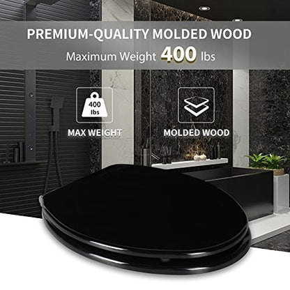 Angel Shield Toilet Seat with Zinc Alloy Hinges Quiet-Close Quick-Release Wood Molded UV Lid Easy Clean(Elongated,Black) | Soft Close Quick Release Metal Hinges, Adjustable Fit for Standard Elongated Toilets, Easy Install&Clean(Black) - color: Black, size