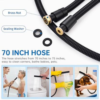 G-Promise All Metal 3-Function Handheld Shower Wand | Built to Last, Easy Install, with On/Off Switch Holder, Extra Long Hose, Modern Upgrade - color: Matte Black, style: Square