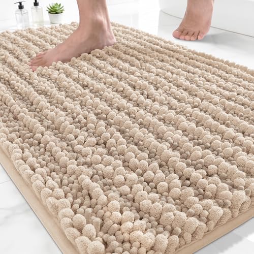 Yimobra Bathroom Rugs Non Slip Washable - Ultra Soft Absorbent Chenille Bath Mat, Quick Dry Shaggy Floor Carpet for Tub Shower, Light Brown Home Decor Accessories, 24x17 Inch - color: Light Brown, size: 24" X 17"
