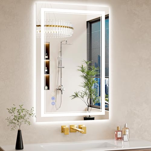 24X36 LED Bathroom Mirror with Lights, Anti-Fog, Backlit + Front Lit, Dimmable, Led Vanity Mirror for Wall, Lighted Bathroom Mirror, 3 Colors, Shatter-Proof Tempered Glass - size: 24"L x 36"W