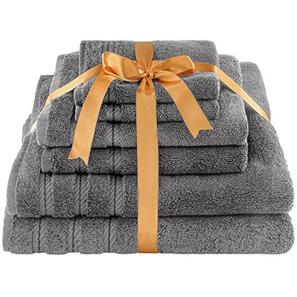 American Soft Linen 100% Carde Cotton 6 Piece Towel Set, 590 GSM Heavy Weight Soft Absorbent Turkish Towels for Bathroom, Cool Grey - color: Light Grey