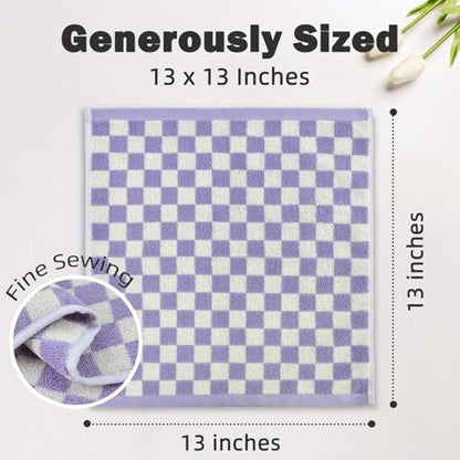 Wash Cloths Checkered 4 Pack (Lilac) - Cotton Washcloths for Face Body | 13 x 13 Inches Daily Cleansing Kitchen Towels - color: Lilac