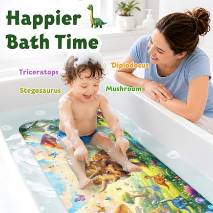 Baby Bath Mat for Tub Non Slip Kids, BPA Free Extra Long Bathtub Mat 40x16 with Drain Holes and 200 Suction Cups, Non Toxic Machine Washable Toddler Bath Mat, Eco-Friendly Certified - color: Trike