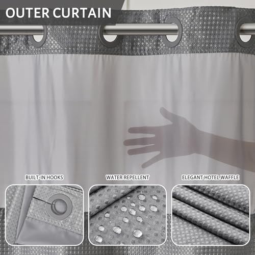 Furlinic No Hook Waffle Weave Shower Curtain with Snap in Fabric Liner,Honeycomb Textured Bathroom Curtains with See Through Top Window,Waterproof & Machine Washable,Light Grey,71x78 Inch - color: Grey, size: 71"W x 78"L (Pack of 1)