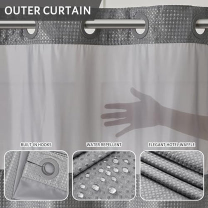 Furlinic No Hook Shower Curtain with Snap in Fabric Liner Set,Waffle Weave Heavy Duty Bathroom Curtain with See Through Window,Waterproof & Machine Washable,Hotel Style,Light Grey,71x72 Inch - color: Grey, size: 71"W x 72"L (Pack of 1)