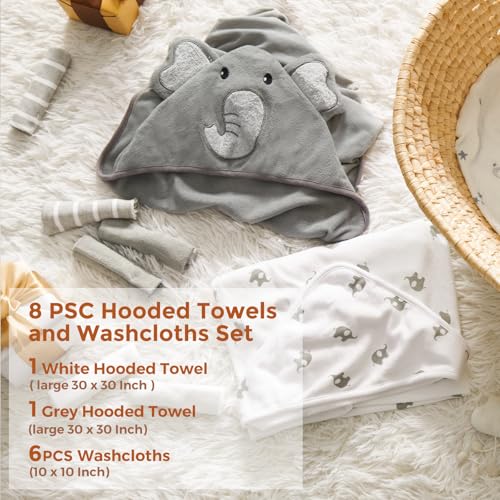 Momcozy Baby Towel, 5pcs Baby Bath Towel Set，Soft&Breathable，Elephant - color: Grey