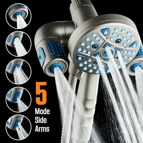 AquaCare Polaris 208-mode High Pressure Shower Head Combo with Hydro Arms | Luxury 3-way 14-zone System with 370 Stay-clean Power Jets, Handheld Magnetic Docking & 6 ft. Stainless Steel Hose / Graphite - color: Graphite