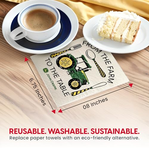 John Deere Farm to Table - Swedish Dishcloth Reusable Towel Set for Kitchen | Biodegradable Absorbent Cleaning Washcloths for Dishes, Household Surfaces | Washable, & Quick Drying | 2-Pack - color: Farm to Table