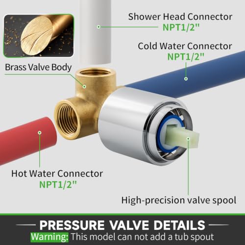 SOLVEX Shower Faucet Set with Valve Rain Shower System Head Stainless Steel Wall Mount Single Handle Shower Trim Kit 6 Inch High Pressure Shower Head Chrome SP-90103 - color: Chrome