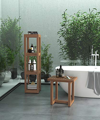 AquaTeak Grate 18" Teak Shower Bench & Two-Step Care Kit | Durable, Water-Resistant Teak, Shower Chair & Shaving Foot Rest, Indoor/Outdoor Use - size: D. Bench w/ Care Kit