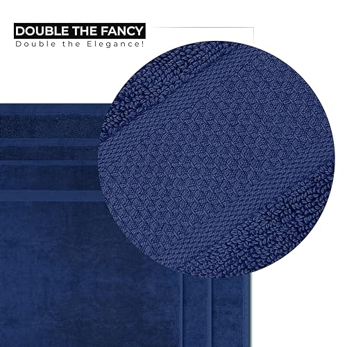 Ocean Towel Set for Bathroom 100% Luxury Cotton Bath Towels Set of 8 (2 Bath Towel and 2 Hand Towel Set & 4 Wash Cloth) - Blue Soft Towels Bathroom Set 600 GSM Double Stitched for Durability - color: Navy