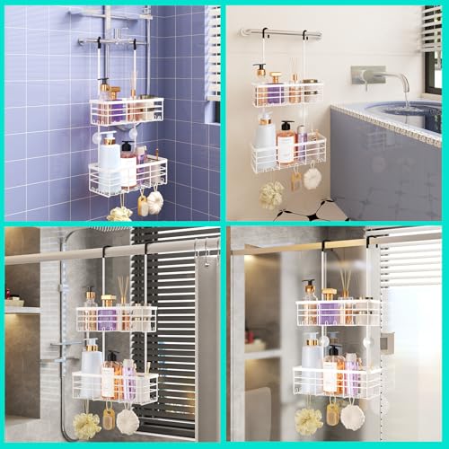 HapiRm Hanging Shower Caddy Organizer - No Drilling Shower Organizer with Hooks, Rustproof & Waterproof 304 Stainless Steel Bathroom Shelves - White - color: White