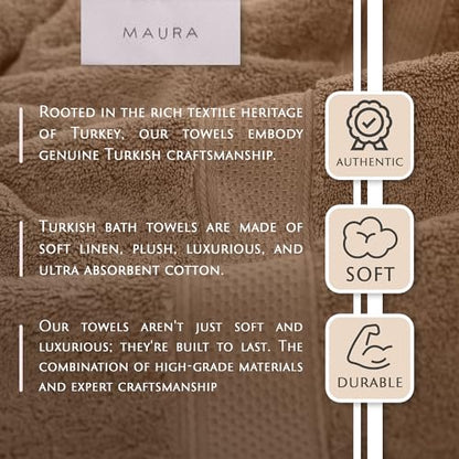 Maura Exquisite 4-Piece Turkish Bath Towel Set: Ultra-Soft, Thick, and Plush Towels for a Premium Hotel Experience in Timeless Classic Brown Elegance, Extra Large 30"x56" - color: Classic Brown, size: Bath Towel (4-Pack)
