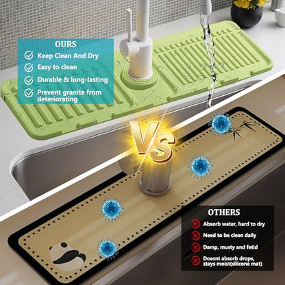 Faucet Mat for Kitchen Sink, Silicone Faucet Handle Drip Catcher Tray Mat, Silicone Kitchen Sink Splash Guard, Ideal Protective Tray for Stone Sinks in Kitchen & Bathroom - color: Green