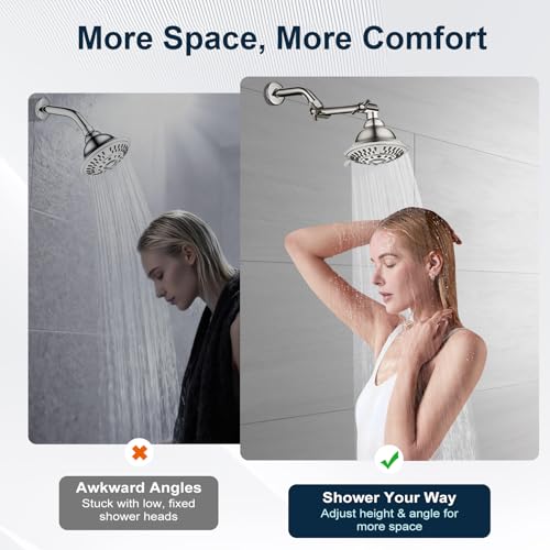 BRIGHT SHOWERS Brass Shower Arm Extender for Rain and Handheld Shower Head, 5 Inch Universal Shower Head Extension Arm, Height & Angle Adjustable, Brushed Nickel - color: Brushed Nickel, style: 5 Inch