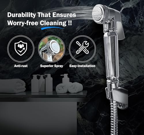 Handheld Toilet Bidet Sprayer - Shattaf Set, Jet Spray with Easy Installation, Muslim Shower for Feminine wash, Baby Cloth Diaper, Personal Hygiene, 120cm Stainless Steel Hose Pipe, Chrome