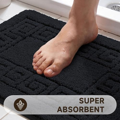 Pauwer Bathroom Rugs Sets 3 Piece, Plush Absorbent Bath Rug, Black | Microfiber Bath Mat Set, Non Slip Washable, Quick Dry Floor Carprt, Soft U Shaped Toilet Mats For Bathroom Shower Sink - color: Black