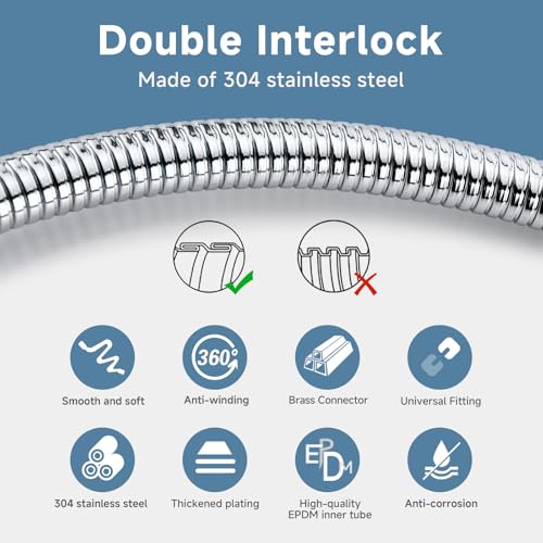 119 Inches Rv Shower Hose Extra Long Chrome | 304 Stainless Steel Shower Hose Replacement For Sprayer, Bidet, Pet Cleaning,10ft Hose With Brass Insert And Nut-durable - color: Chrome, size: 119 Inches