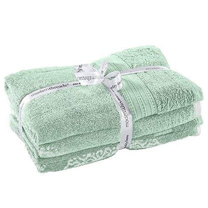 Modern Threads 6 Piece Reversible Yarn Dyed Jacquard Towel Set Artesia Damask Sage - color: Sage