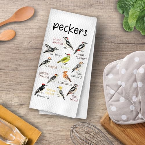 Bird Gifts Kitchen Towels - Peckers Decorative Waffle Dish Towels, Birding Gifts Hand Towel, Birding Tea Towel, 16x24 Inch - color: Birdwatching-02