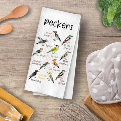 Bird Gifts Kitchen Towels - Peckers Decorative Waffle Dish Towels, Birding Gifts Hand Towel, Birding Tea Towel, 16x24 Inch - color: Birdwatching-02