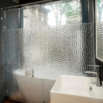 Ryhpez Clear Shower Curtain Liner - Shower Curtain Set with Hooks, Water Cube Pattern with See Through Top Window | 72"x72" - color: Water Cube W/ Window, size: 72"W x 72"L (Pack of 1)