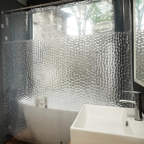 Ryhpez Clear Shower Curtain Liner - Shower Curtain Set with Hooks, Water Cube Pattern with See Through Top Window | 72"x78" - color: Water Cube W/ Window, size: 72"W x 78"L (Pack of 1)