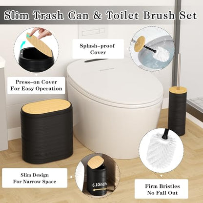 XLHOMO Black Bathroom Set - 10PC Bathroom Accessories Set, Luxury Bathroom Accessory Set with Trash Can,Toilet Brush & 2 PC Soap Dispensers for Apartment Decor and Housewarming - size: Press-lid Bathroom Set, style: Black
