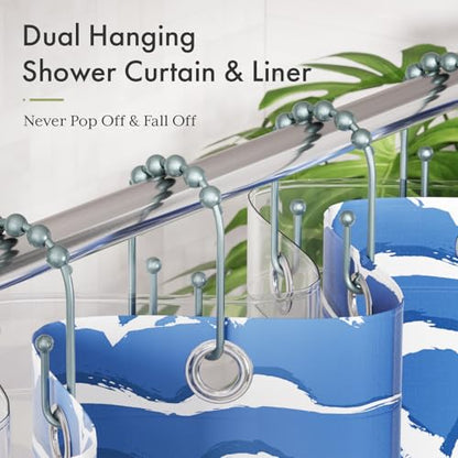 AmazerBath Shower Curtain Hooks, Lightcyan Shower Curtain Rings, Shower Curtain Hooks Rust Proof Non-Slip Double Hook Shower Hooks for Shower Curtain, Metal Shower Hooks Ring 12Pcs - color: Lightcyan, style: Modern
