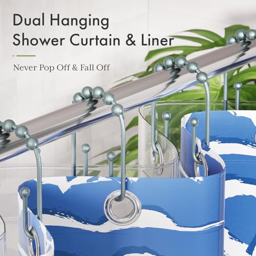 AmazerBath Shower Curtain Hooks, Lightcyan Shower Curtain Rings, Shower Curtain Hooks Rust Proof Non-Slip Double Hook Shower Hooks for Shower Curtain, Metal Shower Hooks Ring 12Pcs - color: Lightcyan, style: Modern