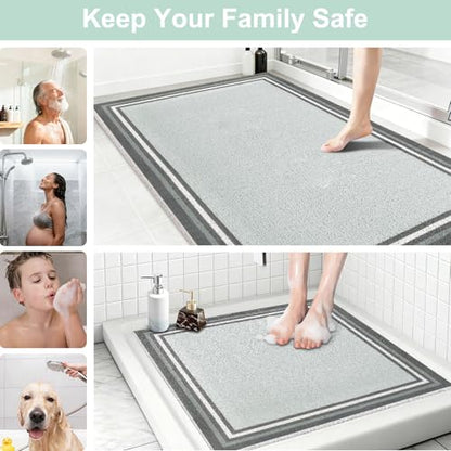 Non Slip Shower Bathtub Mat:36x16 Inch Bathtub Mat Non Slip with Drain, Soft Loofah Shower Mats for Inside Shower, Anti Slip, Foot Scrubber - color: Light Gray, size: 36" x 16" (Rectangular)
