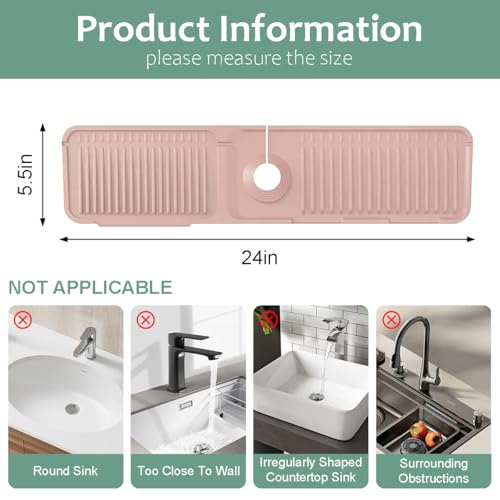 24 Inch Upgraded Draining Mat Folding faucet Mat for Bathroom Sink Splash Guard 7° Slope with Button Lock Water Draining Pad for Kitchen Bathroom Bar(Pink) - color: Pink
