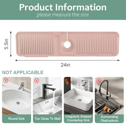 24 Inch Upgraded Draining Mat Folding faucet Mat for Bathroom Sink Splash Guard 7° Slope with Button Lock Water Draining Pad for Kitchen Bathroom Bar(Pink) - color: Pink