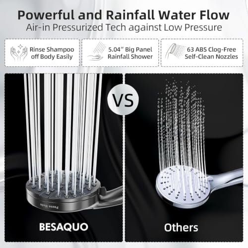 Shower Head, 9 Settings High Pressure shower head with handheld, Built-in Pause Mode & Power Wash, Non-Clogging Nozzles, 6ft Hose,Bracket (Matte Black) - color: Matte Black