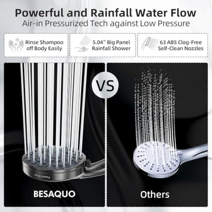 Shower Head, 9 Settings High Pressure shower head with handheld, Built-in Pause Mode & Power Wash, Non-Clogging Nozzles, 6ft Hose,Bracket (Matte Black) - color: Matte Black