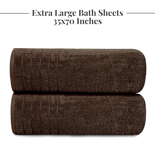 2 Piece Extra Large Bath Sheets 35 x 70 Inches, Brown | 100% Cotton, Larger & Lighter Weight, Quicker to Dry, Super Soft & Absorbent, Oversized Bath Towels - color: Brown