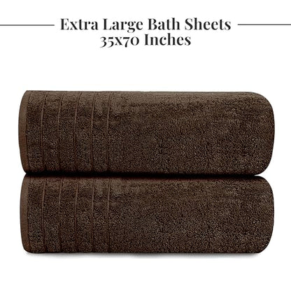 2 Piece Extra Large Bath Sheets 35 x 70 Inches, Brown | 100% Cotton, Larger & Lighter Weight, Quicker to Dry, Super Soft & Absorbent, Oversized Bath Towels - color: Brown
