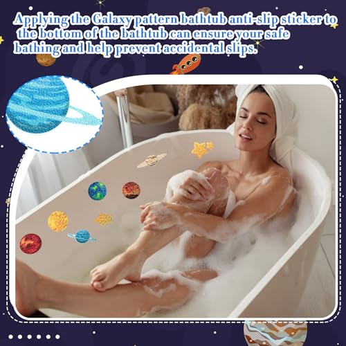 Fullhawl 30 Pcs Planet Non Slip Shower Stickers, Bathtub Safety | 30 Pack Planet Design, Textured Grip Surface, Easy Peel & Stick Setup, Adds Safety to Kids' Bathroom - style: Planet