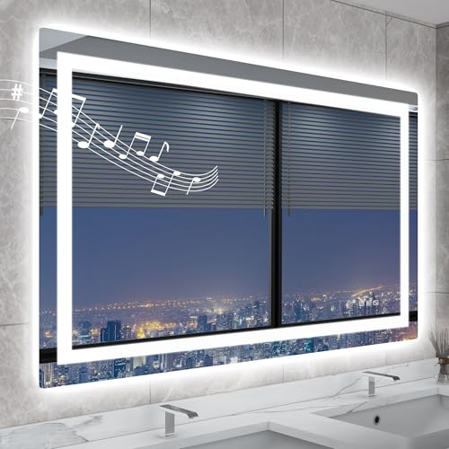STARLEAD 59"x35" Bluetooth LED Bathroom Mirror with Dimmable Lighting, 3 Color Temperature, Anti-Fog, Touch Control, Wall Mounted Vanity Mirror for Daily Routines - color: Silver-bluetooth, size: 35"L x 59"W