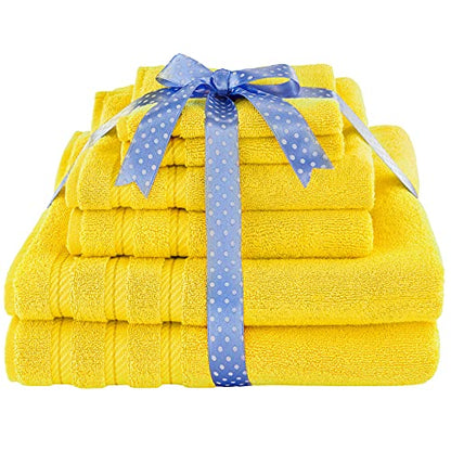 American Soft Linen 100% Carde Cotton 6 Piece Towel Set, 590 GSM Heavy Weight Soft Absorbent Turkish Towels for Bathroom, Sun Yellow - color: Yellow