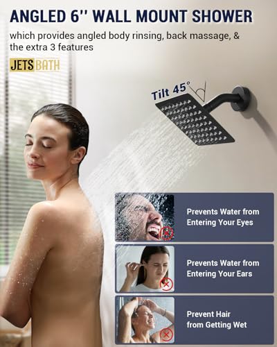 Dual Rainfall Shower Head System with 4 Body Jets, JetsBath Shower Faucet Set Double Shower Head 6-Inch Shower Head & 12” Rain Shower, Luxury Matte Black Shower Faucet Set,Wall-Mounted Shower System - color: Matte Black