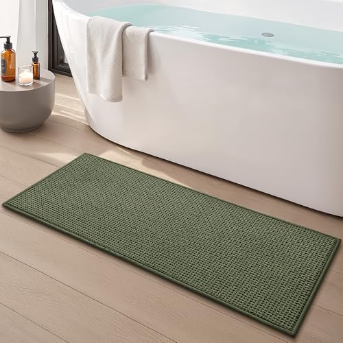 Bathroom Rugs Non Slip Washable, Super Absorbent Thin Bath Mat for Small Quick Dry Low Pile Bathroom Rug, (Dark Green, 47″x20″) - color: Dark Green, size: 1'8" x 3'11" (47″x20″)