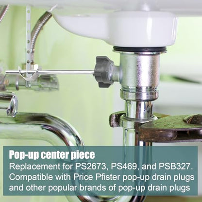 2pcs Bathroom Sink Stopper Replacement, Lavatory Pop up Center Piece Assembly with Pivot Rod Compatible with Price Pfister & Other Popular Brands for Models PS2673 PS469 PSB327 (Gray)