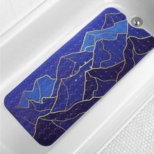 Mountain Bathtub Mat Non Slip 40x16in Gold Line Extra Long Bath Mat for Tub Bohemian Abstract Art Anti Slip Shower Mat for Bathroom with Large Drain Holes and Suction Cups Quality Bath Mats Decor - color: Mountain, size: 40" x 16" (Rectangular)