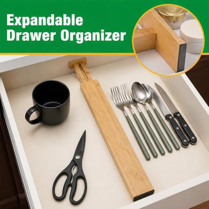 6 Pack Bamboo Drawer Dividers, Dresser Separators 16.6" to 21.8" | Adjustable Expandable Drawer Organizer, Bamboo Kitchen Drawer Divider for Clothing Socks Office Desk Bathroom Storage