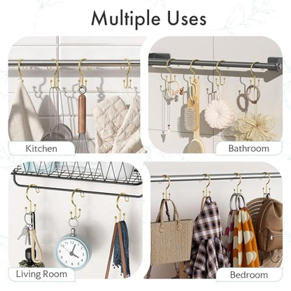 Bathway Gold Shower Curtain Hooks Ring, 12 Pcs Double Sided Shower Hooks, Rust Proof Metal Shower Hooks for Bathroom, Anti-Drop Shower Rings for Shower Curtain & Liners - color: Gold, style: Double-layer Shower Hooks