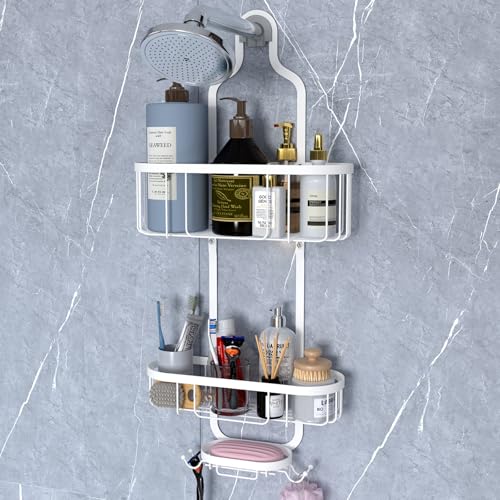 White Hanging Shower Caddy, 3-Tier Bathroom Organizer with Soap Dish, Rust Resistant, Quick Dry, Assembly Required - color: White