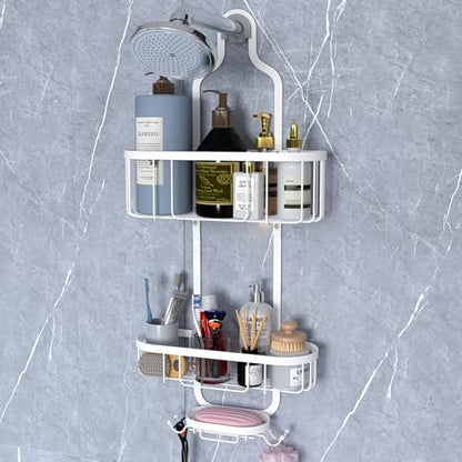 White Hanging Shower Caddy, 3-Tier Bathroom Organizer with Soap Dish, Rust Resistant, Quick Dry, Assembly Required - color: White